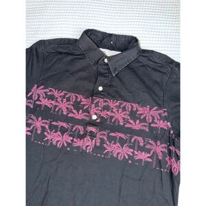 Chubbies Button Down Shirt Mens Small Black Pink Palm Tree Short Sleeve Tropical